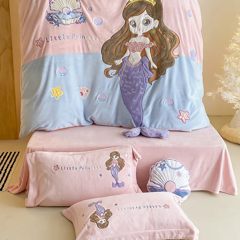 Dames Dekbedovertrekset Cartoon Zeemeermin Speels Design 3
