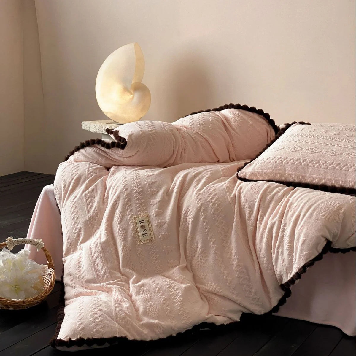 Dames Dekbedovertrekset Jacquard Textuur met Pomponrand 1