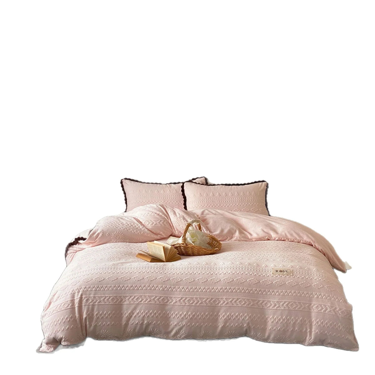 Dames Dekbedovertrekset Jacquard Textuur met Pomponrand 2