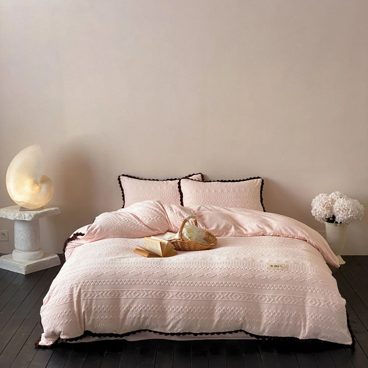 Dames Dekbedovertrekset Jacquard Textuur met Pomponrand 3