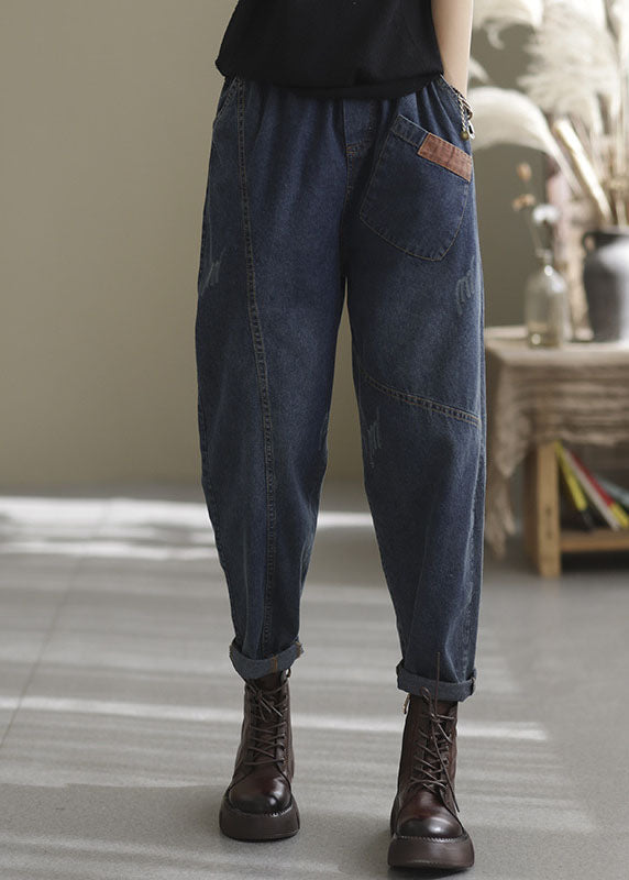 Dames Denim Broek met Elastische Taille en Zakken 0