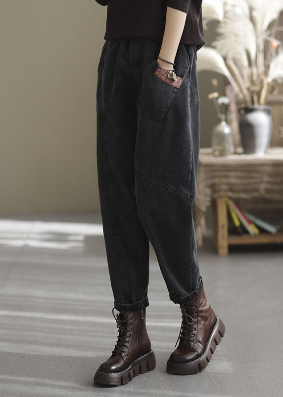 Dames Denim Broek met Elastische Taille en Zakken 1