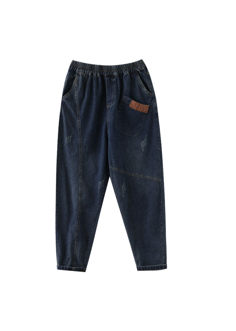 Dames Denim Broek met Elastische Taille en Zakken 3