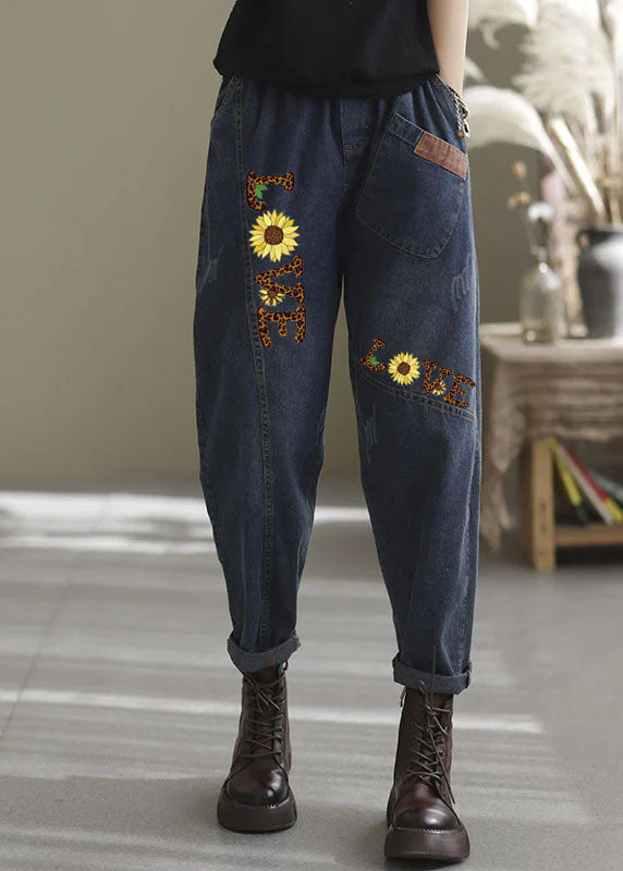 Dames Denim Broek met Elastische Taille en Zakken 7