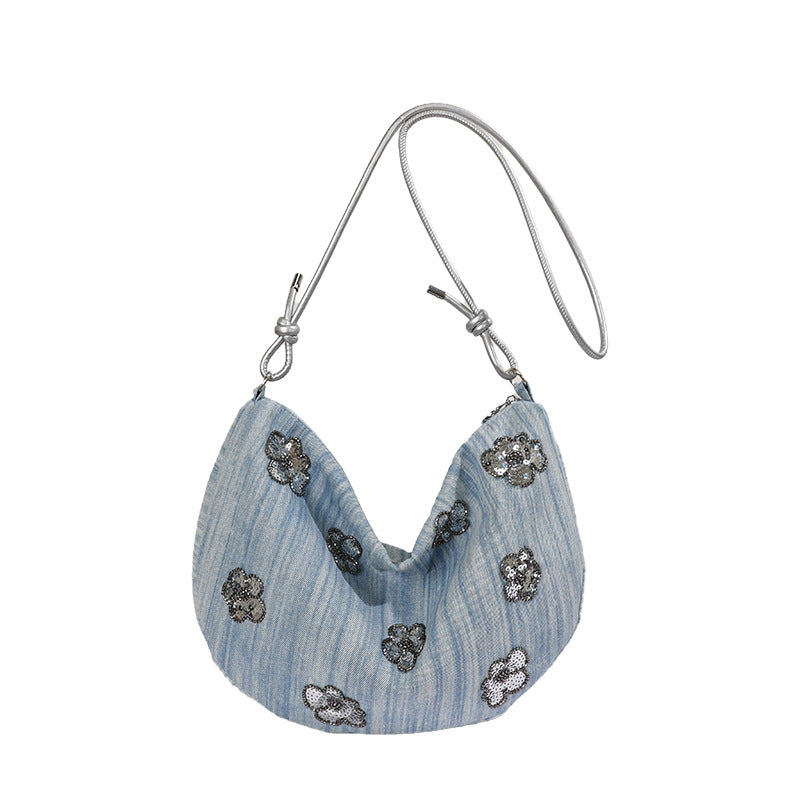 Dames Denim Handtas met Bloemenversiering 0
