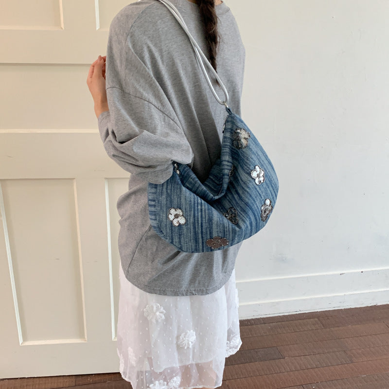 Dames Denim Handtas met Bloemenversiering 3