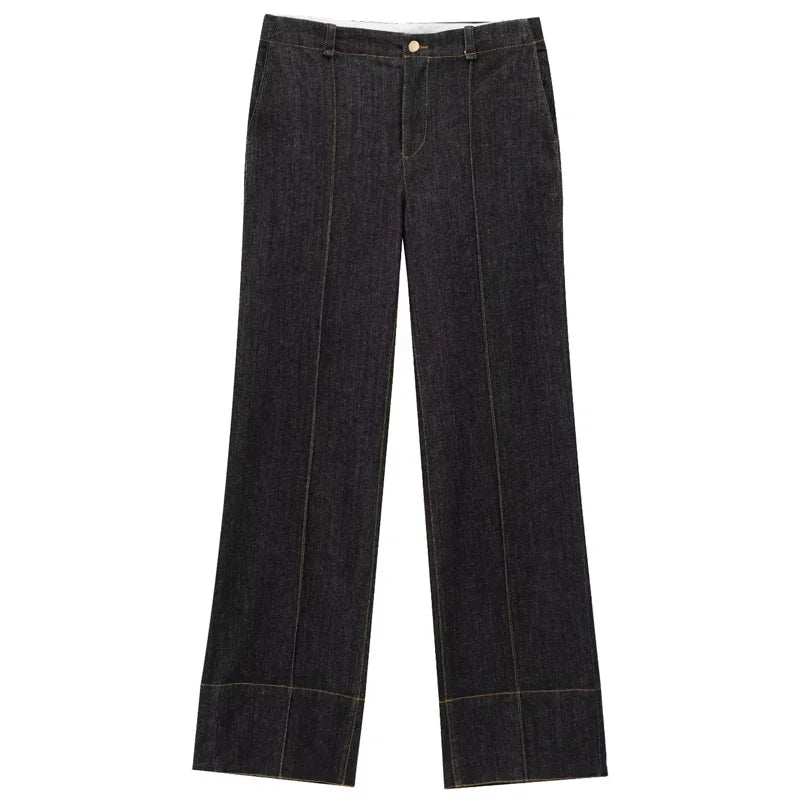 Dames Denim Tweedelig Set met Lange Mouwen en Flared Broek 6