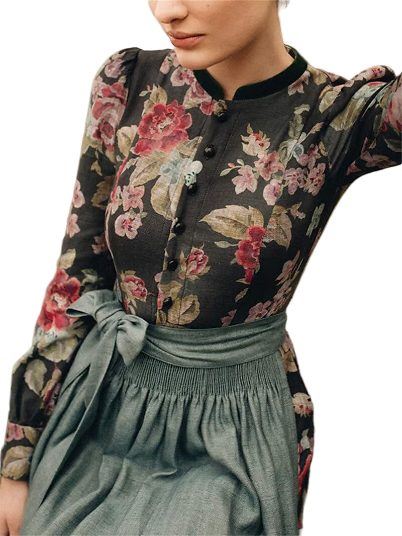 Dames Dirndljurk Vintage Stijl met Bloemmotief 0