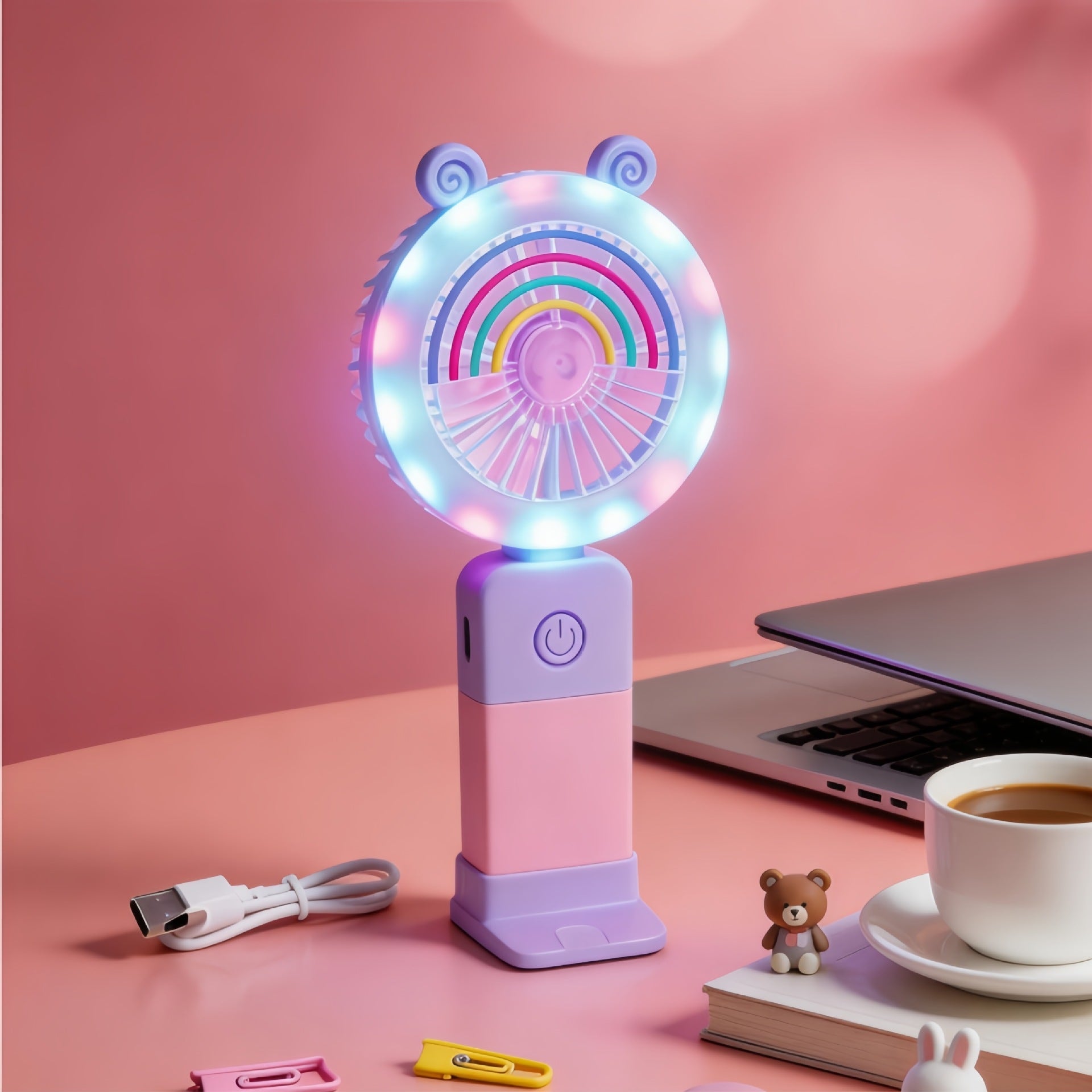 Dames Draagbare Handventilator met LED Lichteffecten 6