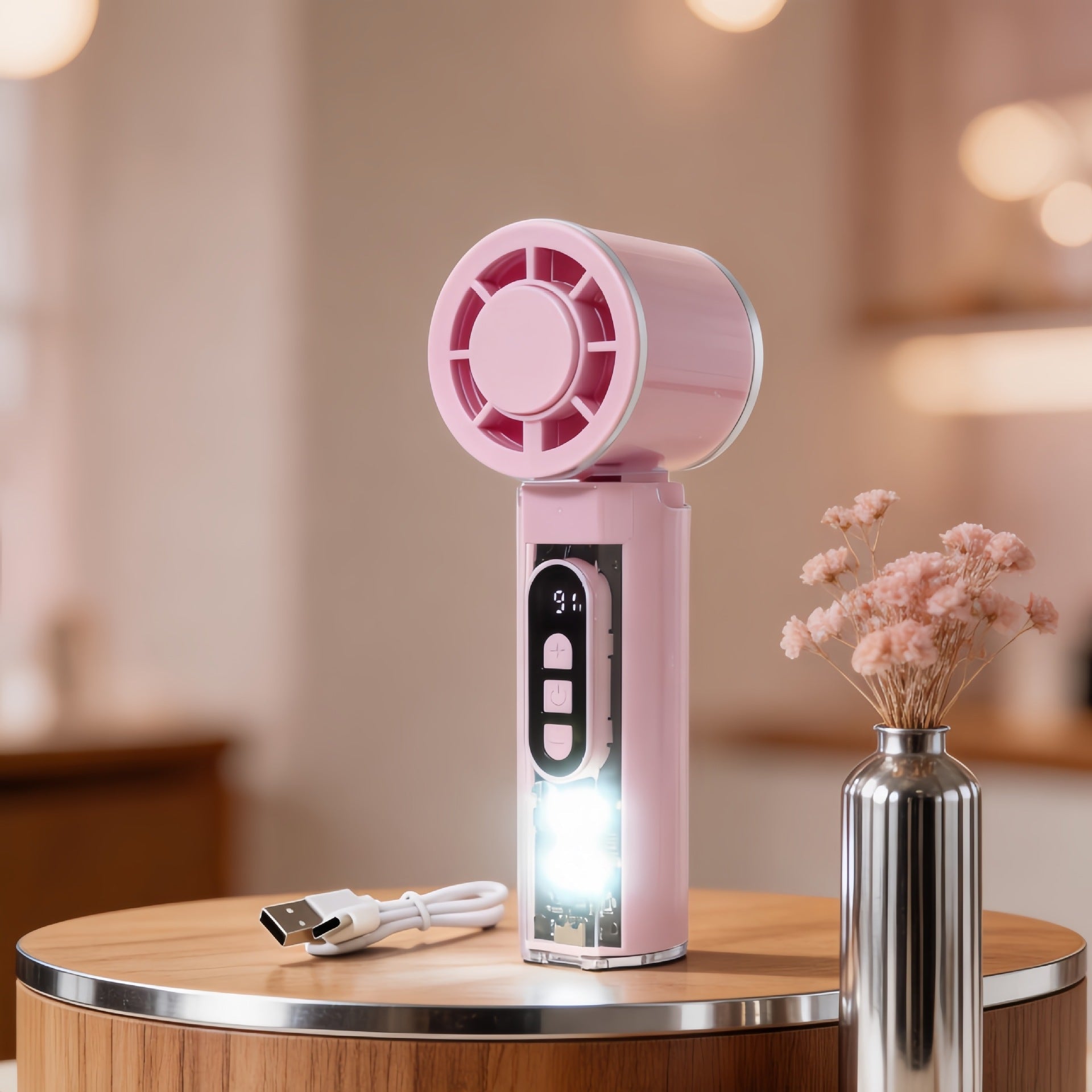 Dames Draagbare Handventilator met Temperatuurdisplay 6