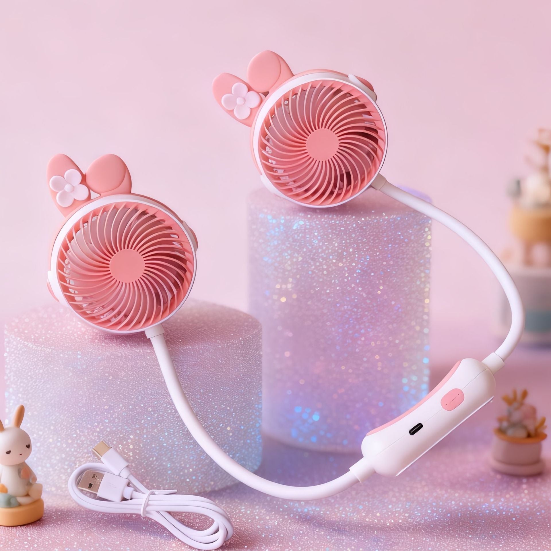 Dames Draagbare Mini Nekventilator met Dubbele Ventilator 7