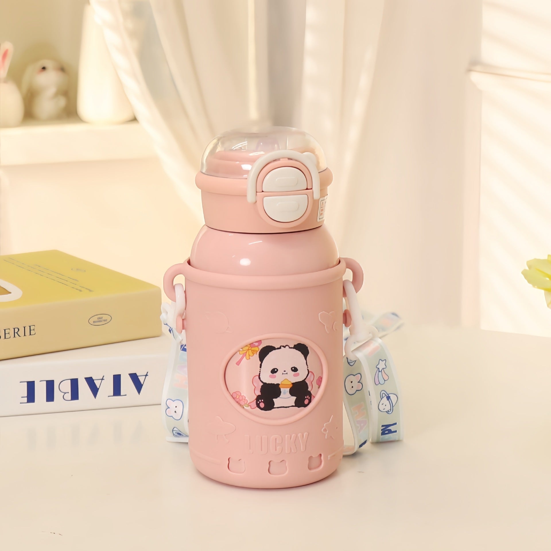 Dames Drinkfles Geïsoleerd Panda Ontwerp Met Draagriem 0