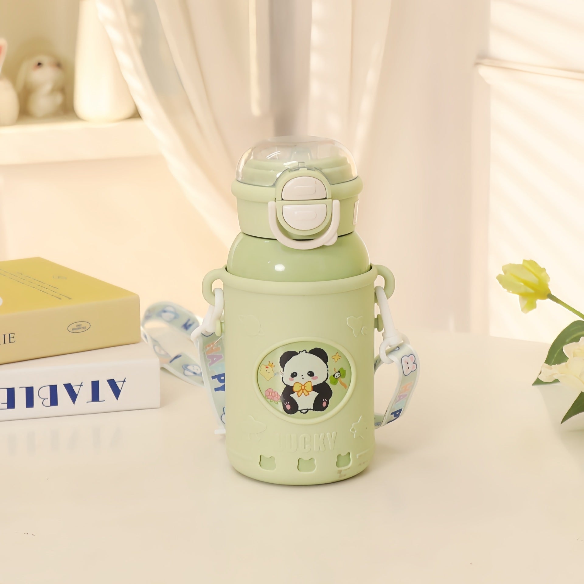 Dames Drinkfles Geïsoleerd Panda Ontwerp Met Draagriem 4