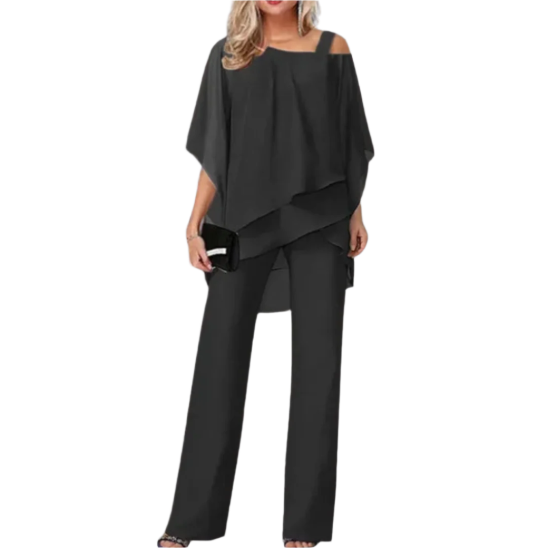 Dames Elegant Set Asymmetrisch Top en Brede Broek 0