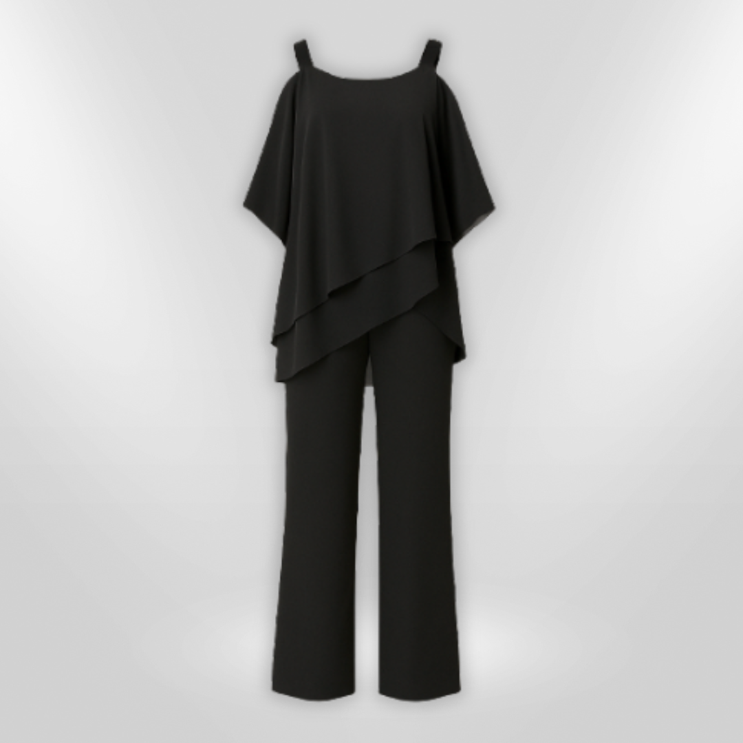 Dames Elegant Set Asymmetrisch Top en Brede Broek 2