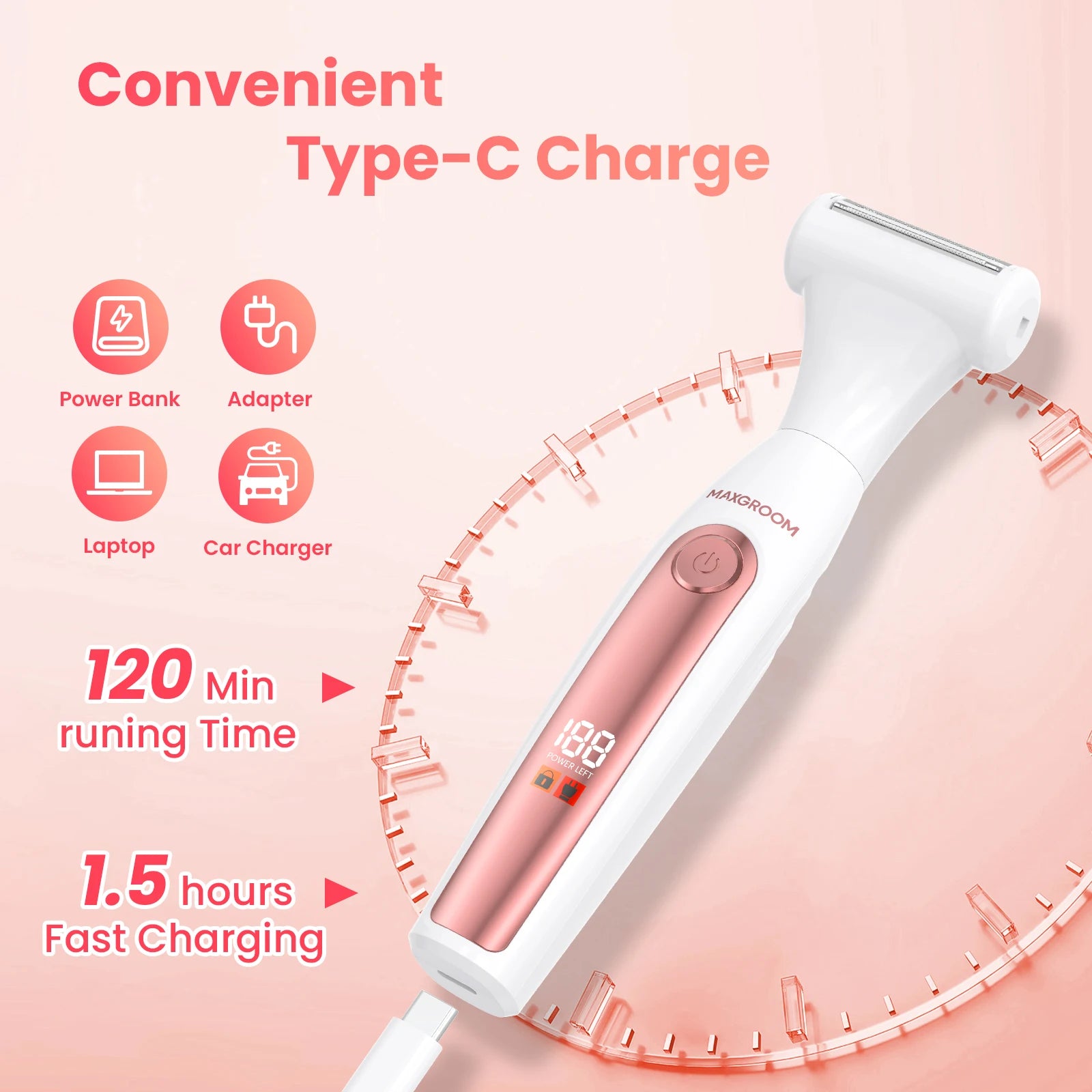 Dames Elektrisch Scheerapparaat 4 in 1 Draagbare Trimmer voor Gevoelige Huid 5