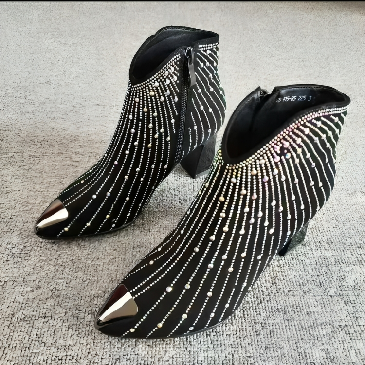 Dames Enkellaarsjes Met Rits Puntige Neus Versierd Met Rhinestones 6,5 Cm Hak 2
