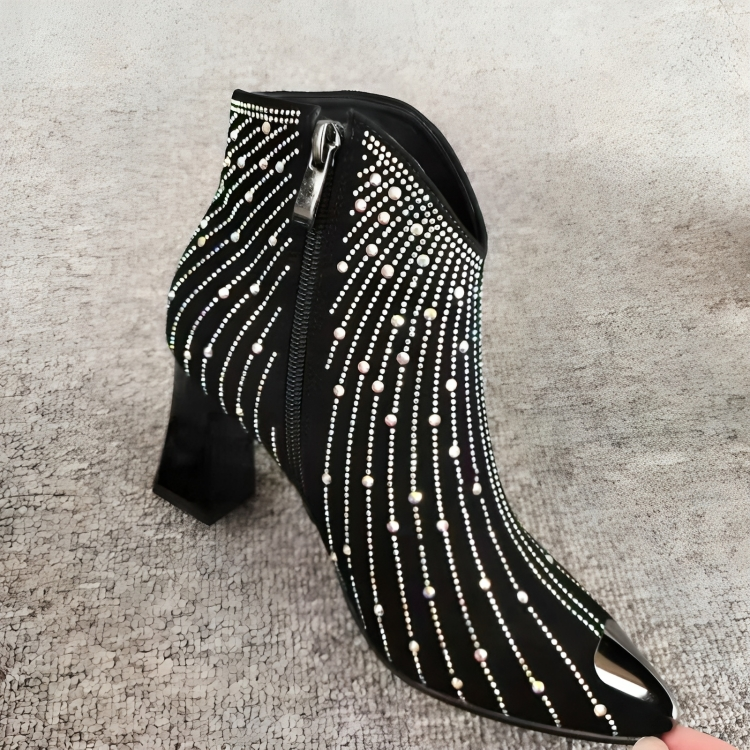 Dames Enkellaarsjes Met Rits Puntige Neus Versierd Met Rhinestones 6,5 Cm Hak 3