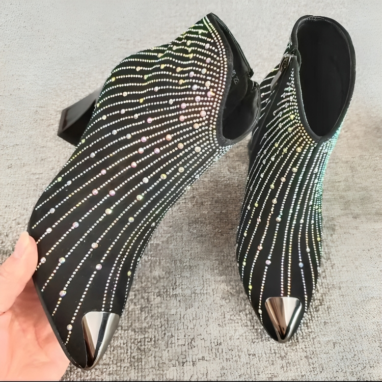 Dames Enkellaarsjes Met Rits Puntige Neus Versierd Met Rhinestones 6,5 Cm Hak 4