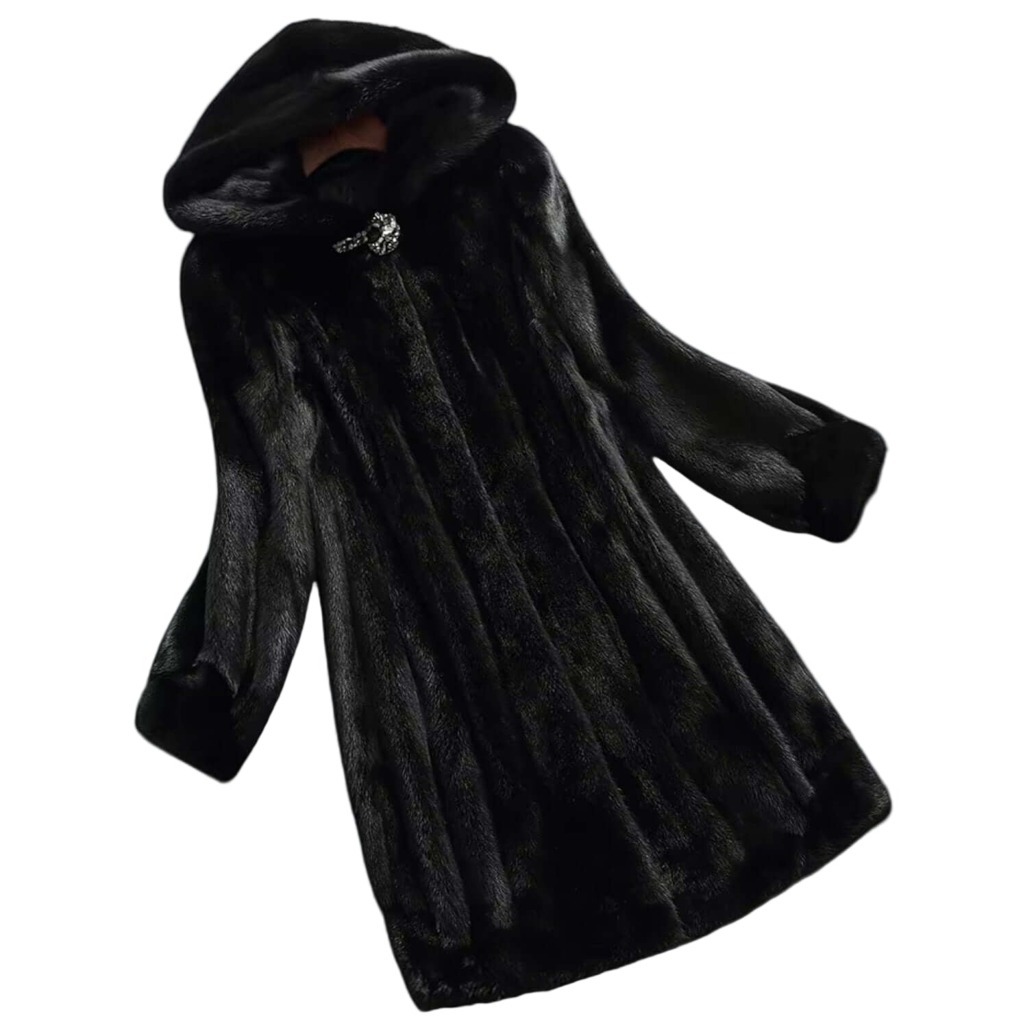 Dames Faux Fur Jas Met Tailored Fit en Kap 0