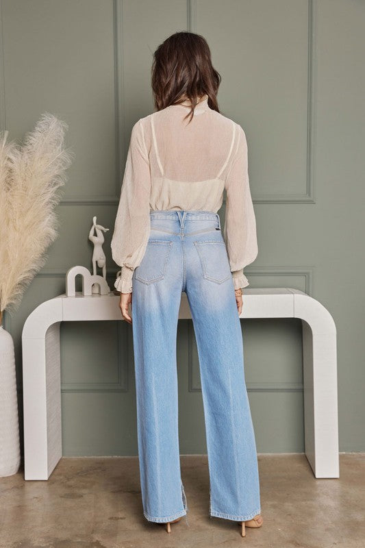 Dames Flared Jeans Hoge Taille Licht Denim 1