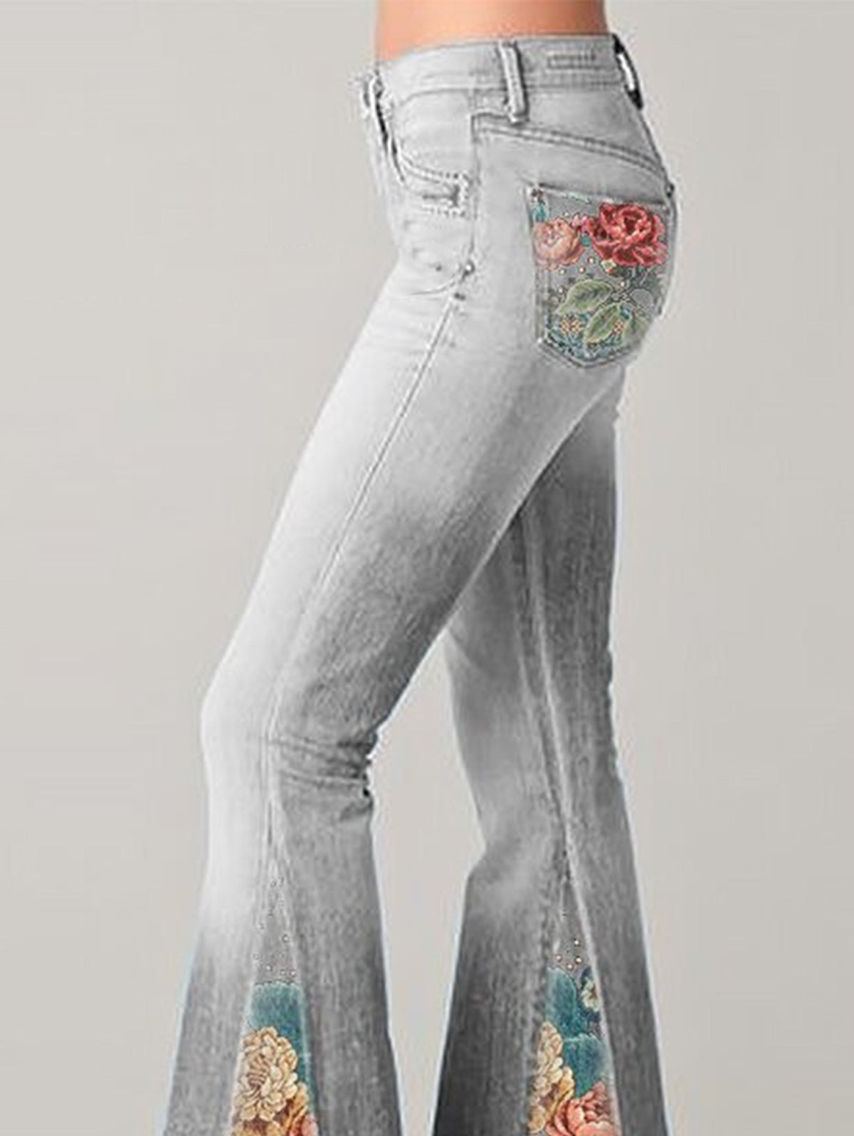 Dames Flared Jeans Met Bloemenprint 5