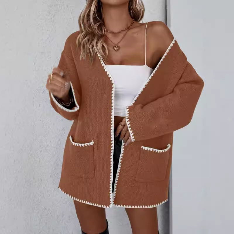 Dames Gebreide Cardigan – Oversized Pasvorm – Open Voorzijde – Ribbelafwerking – Praktische Zakken 1