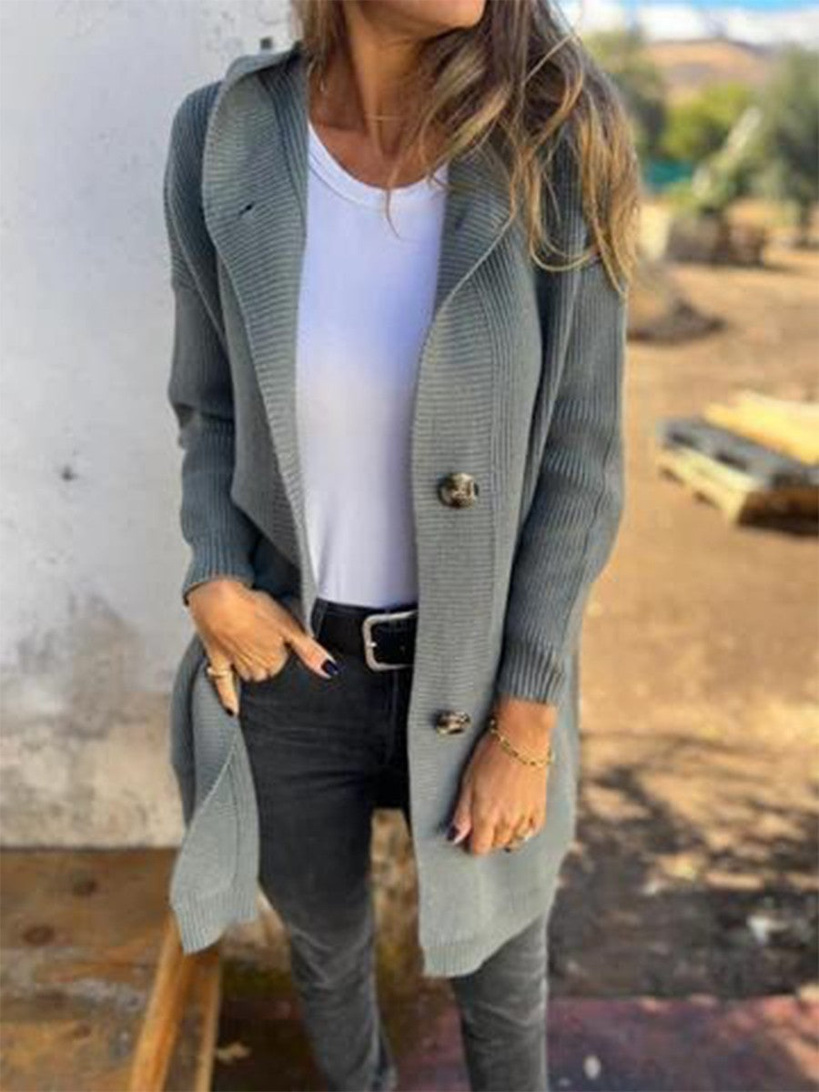 Dames Gebreide Jas Met Capuchon en Ribbelstructuur 1