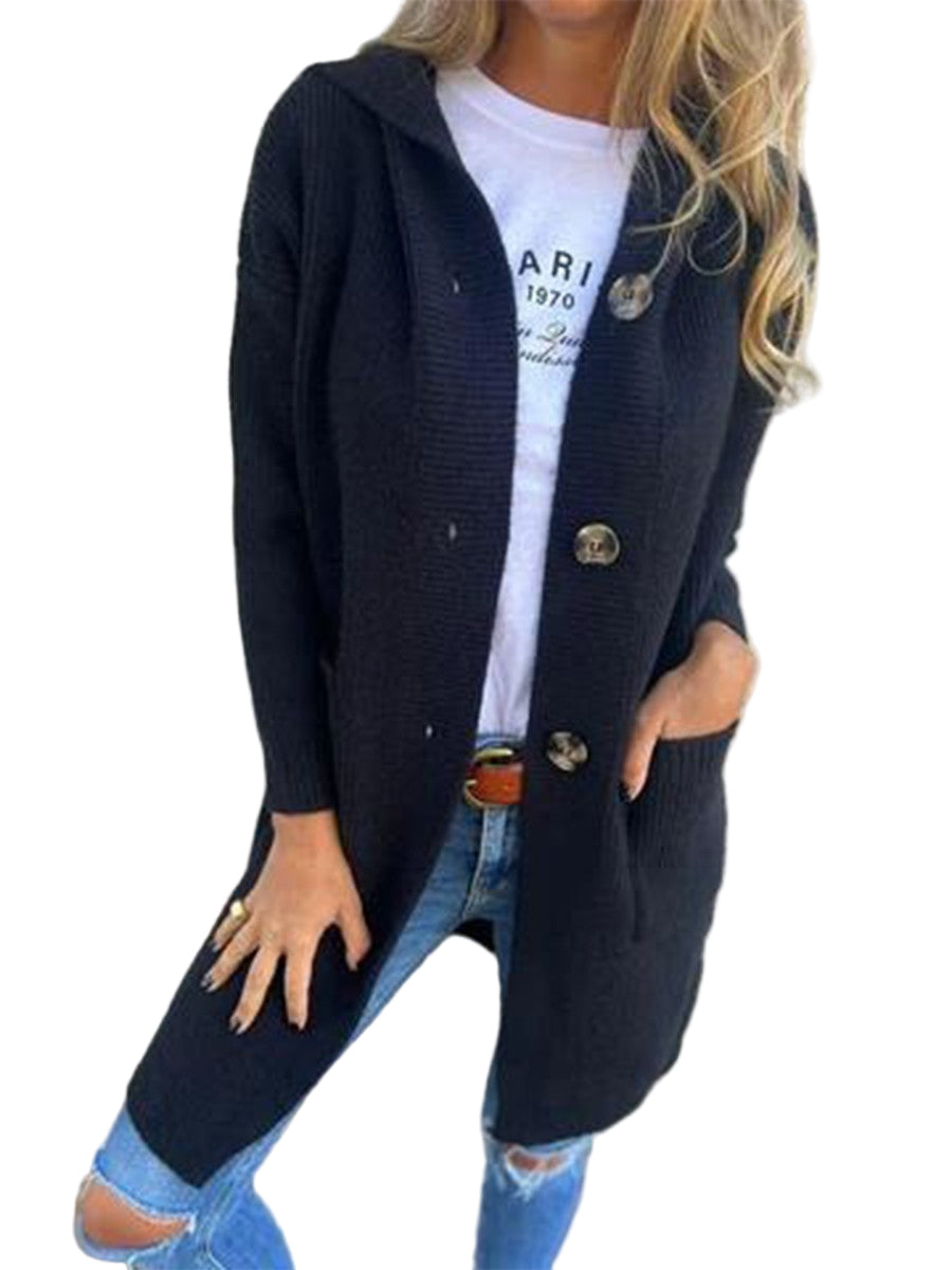 Dames Gebreide Jas Met Capuchon en Ribbelstructuur 3