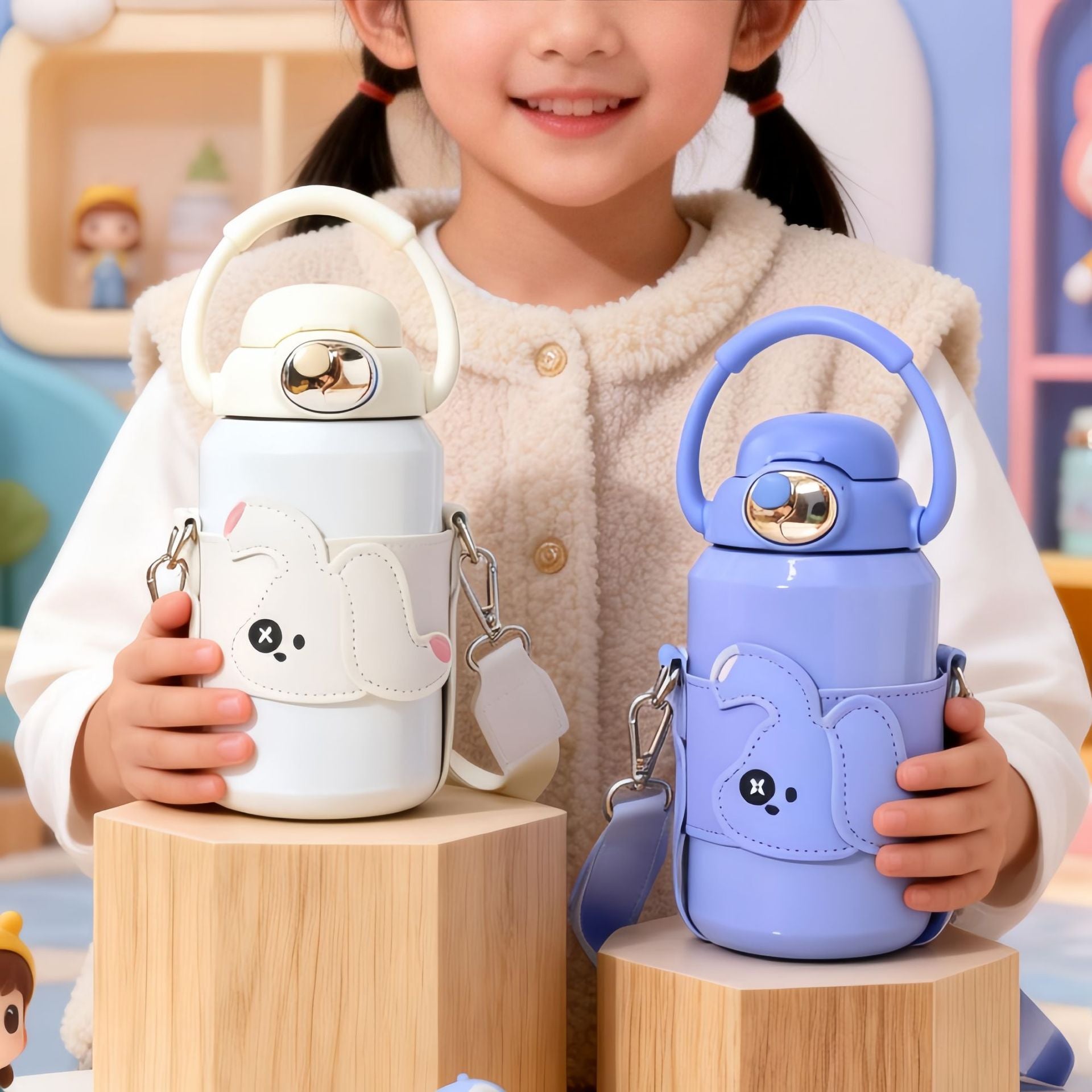 Dames Geïsoleerde Waterfles met Schattig Konijntje Ontwerp 2