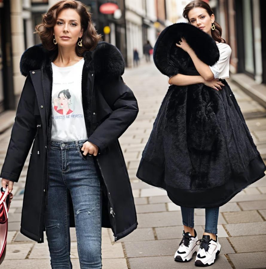 Dames Gequiltte Jas met Faux Fur Kap en Waterafstotende Afwerking 2