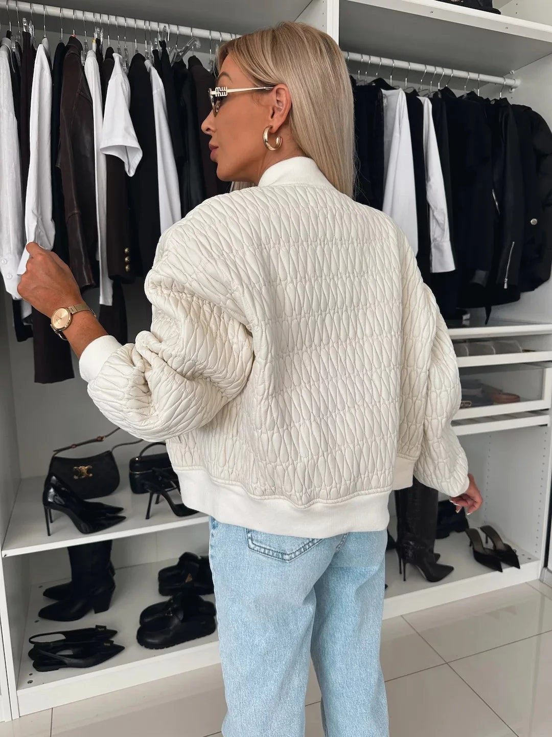 Dames Gewatteerd Bomberjack met Rits en Ribbelafwerking 2