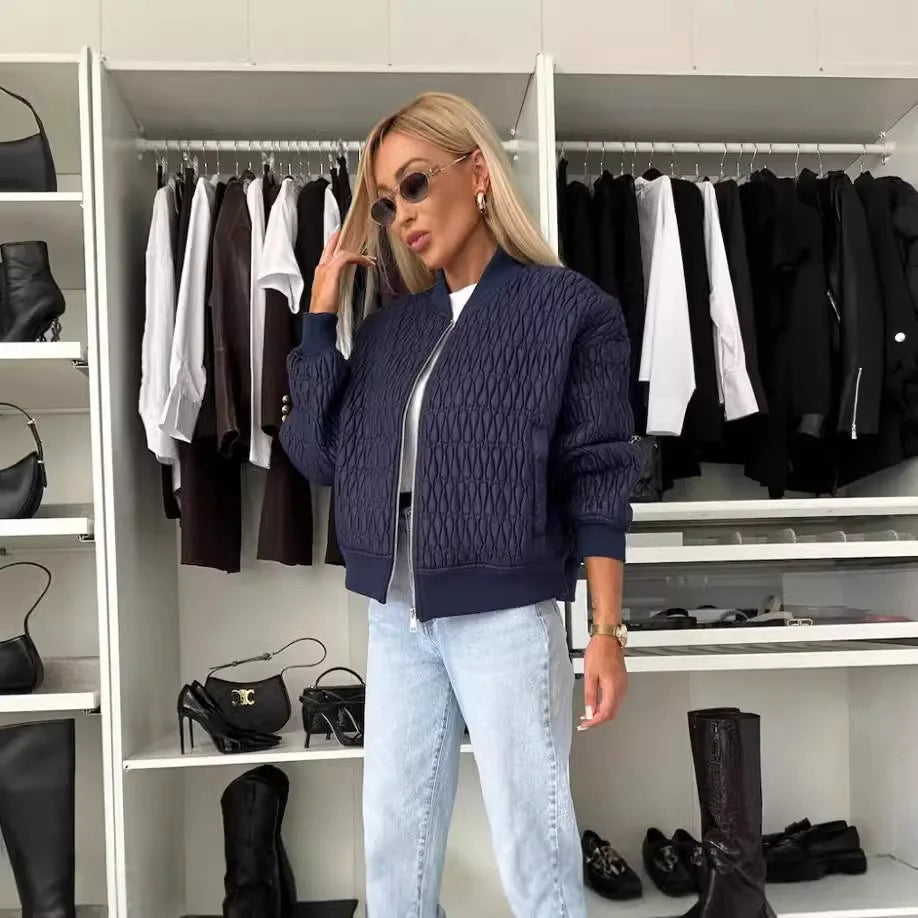 Dames Gewatteerd Bomberjack met Rits en Ribbelafwerking 9