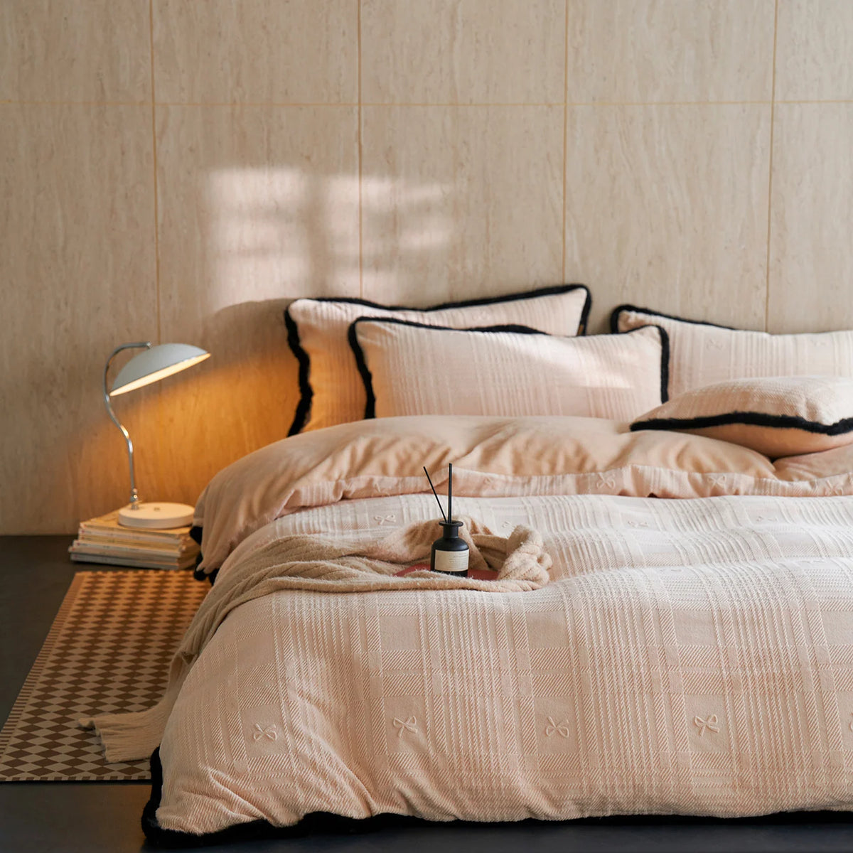 Dames Gewatteerde Beddenset Jacquard Patroon Met Imitatiebontrand 6