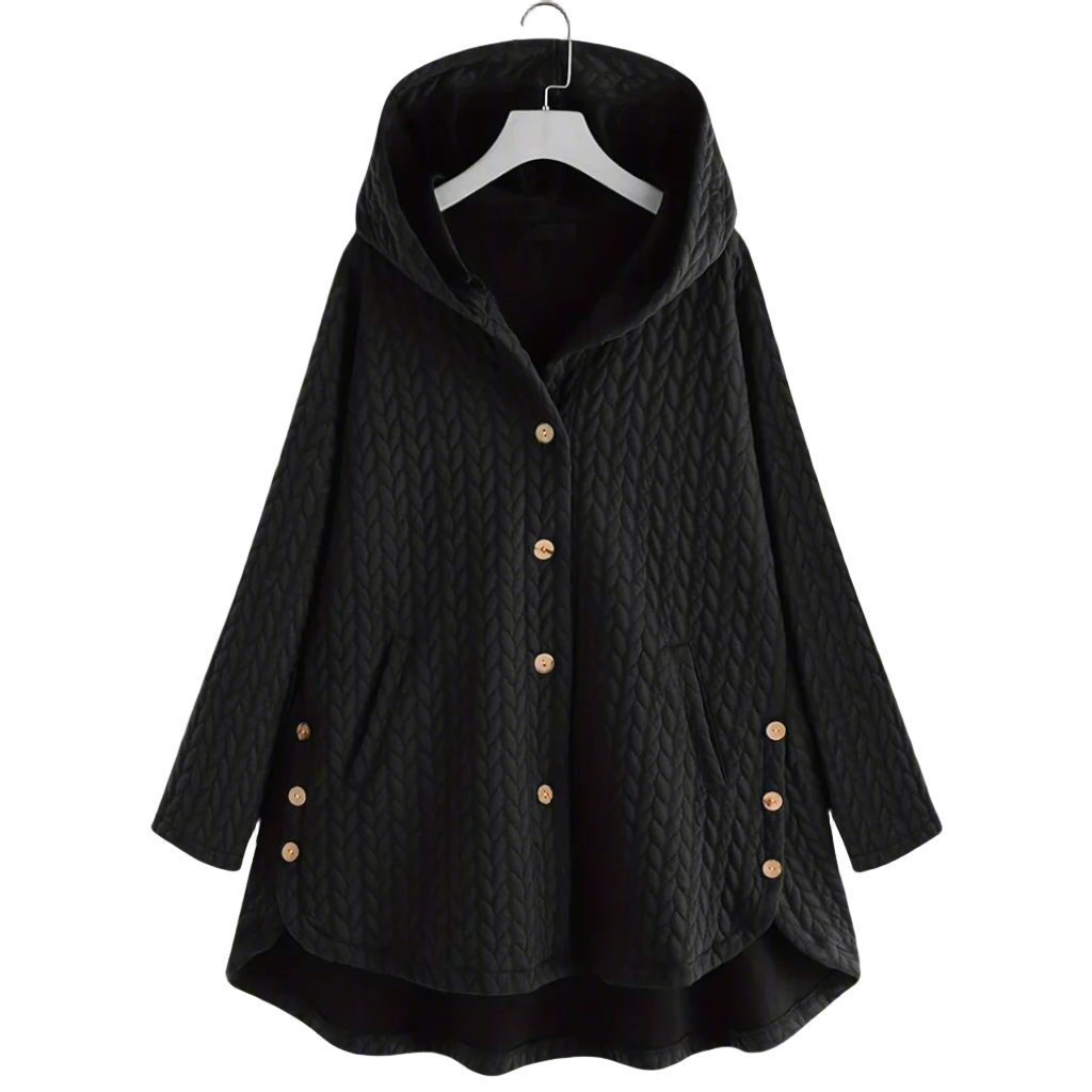 Dames Gewatteerde Jas – Oversized Pasvorm – Gequilt Textuur – Met Kap – Asymmetrische Zoom 0