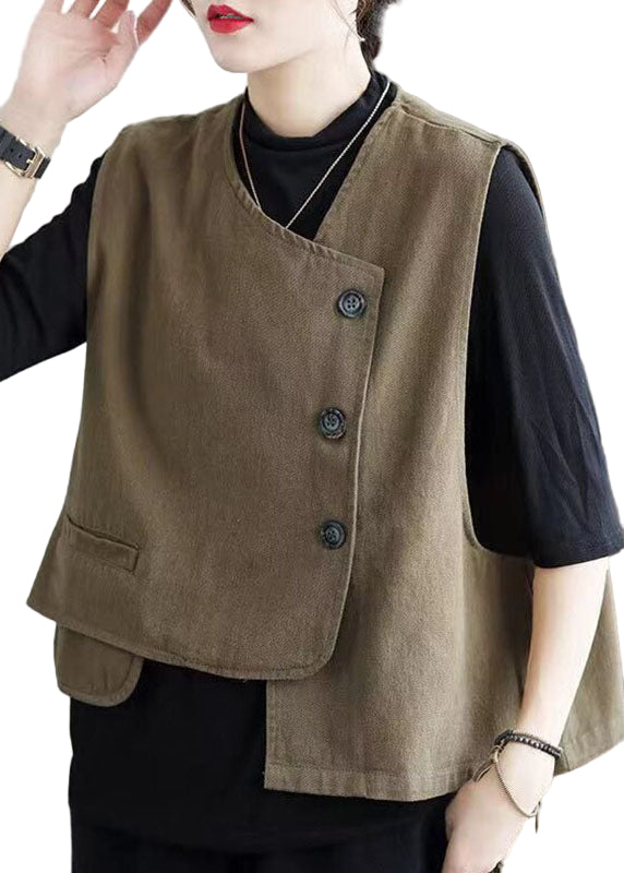 Dames Herfstvest Asymmetrisch Ontwerp met Retro Knopen 0