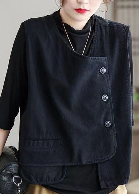 Dames Herfstvest Asymmetrisch Ontwerp met Retro Knopen 1