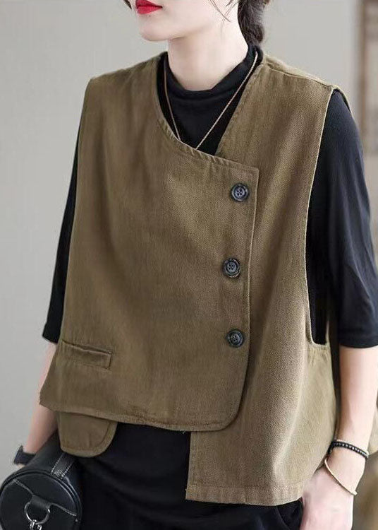 Dames Herfstvest Asymmetrisch Ontwerp met Retro Knopen 2