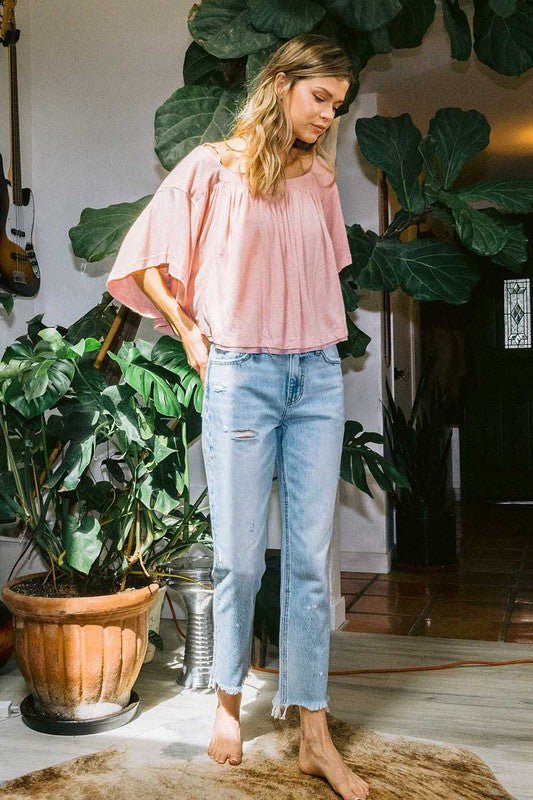 Dames Hoge Taille Ankle Straight Leg Jeans Licht Denim 1