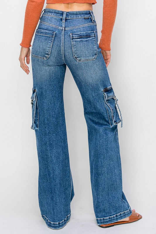 Dames Hoge Taille Cargo Jeans Met Zakken 4
