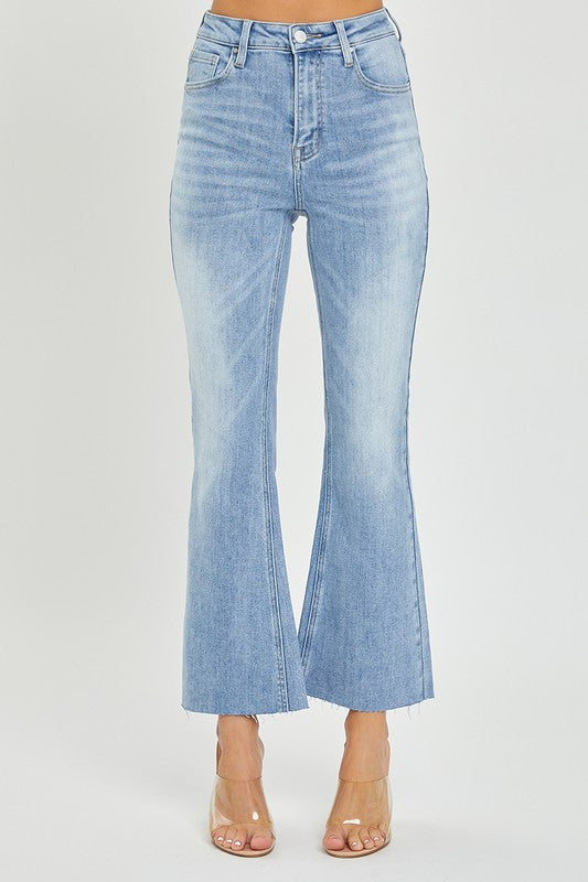 Dames Hoge Taille Crop Flare Licht Denim 2
