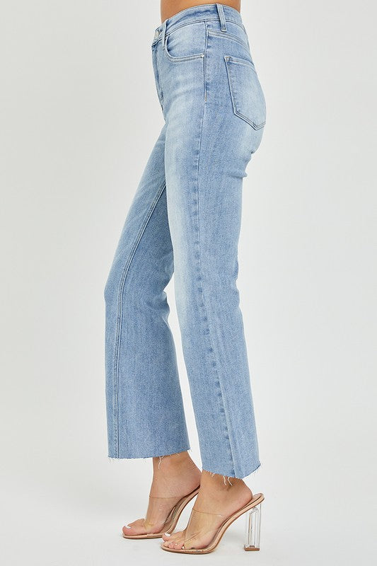 Dames Hoge Taille Crop Flare Licht Denim 3