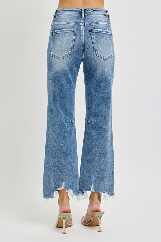 Dames Hoge Taille Crop Straight Jeans Met Verweerde Zoom 4