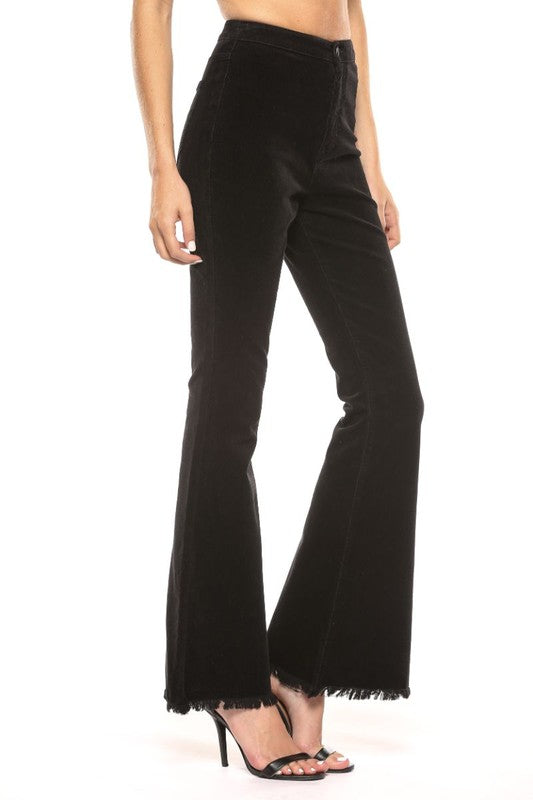 Dames Hoge Taille Flared Corduroy Broek Zwart 1