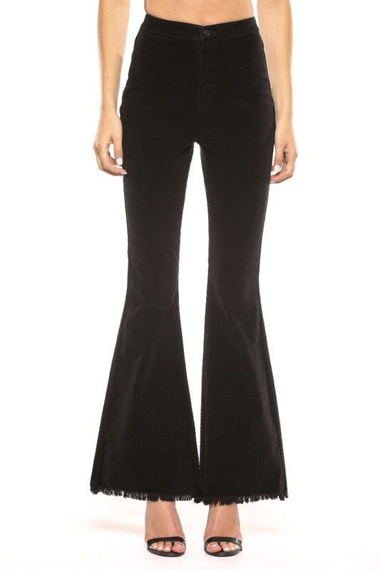 Dames Hoge Taille Flared Corduroy Broek Zwart 3