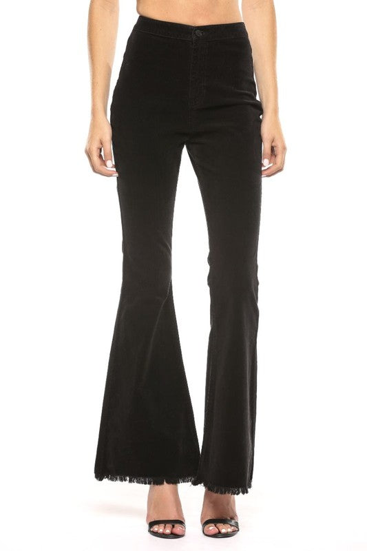 Dames Hoge Taille Flared Corduroy Broek Zwart 4