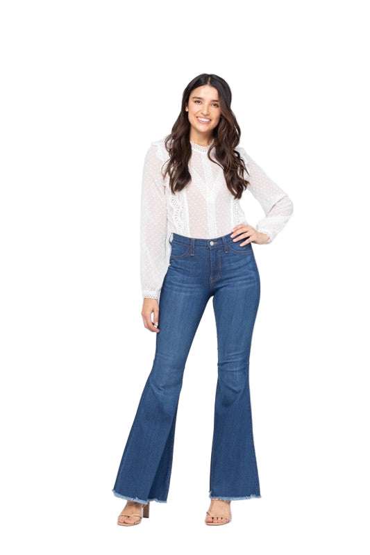 Dames Hoge Taille Flared Jeans Denim Medium Blauw 0