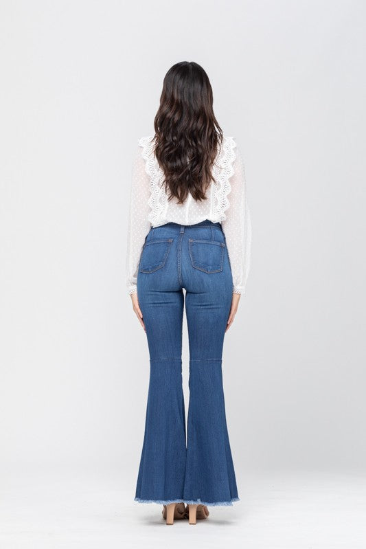 Dames Hoge Taille Flared Jeans Denim Medium Blauw 2