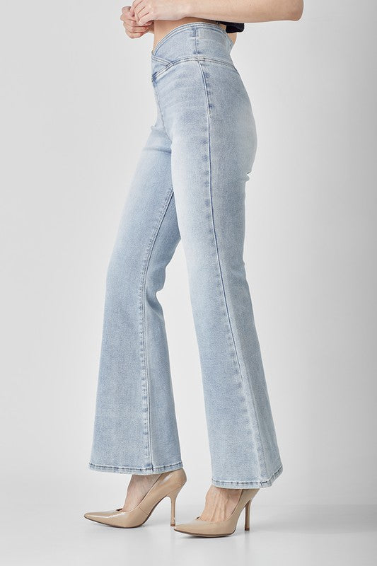 Dames Hoge Taille Flared Jeans Licht Denim 2