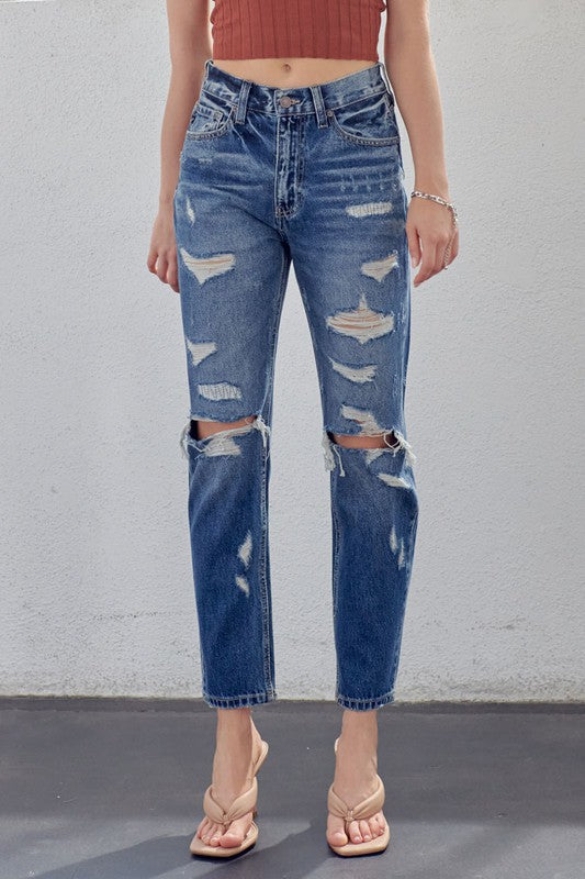 Dames Hoge Taille Mom Fit Denim Jeans 1